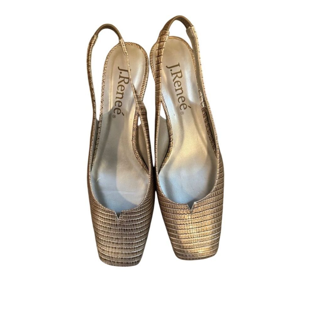 J. Renée Women's Gold Slingback Heels Elegant Woven Pattern Formal Size 8.5